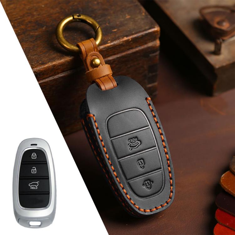 For Hyundai Staria / Sonata 3-button B121 Crazy Horse Cowhide Car Key Protection Cover