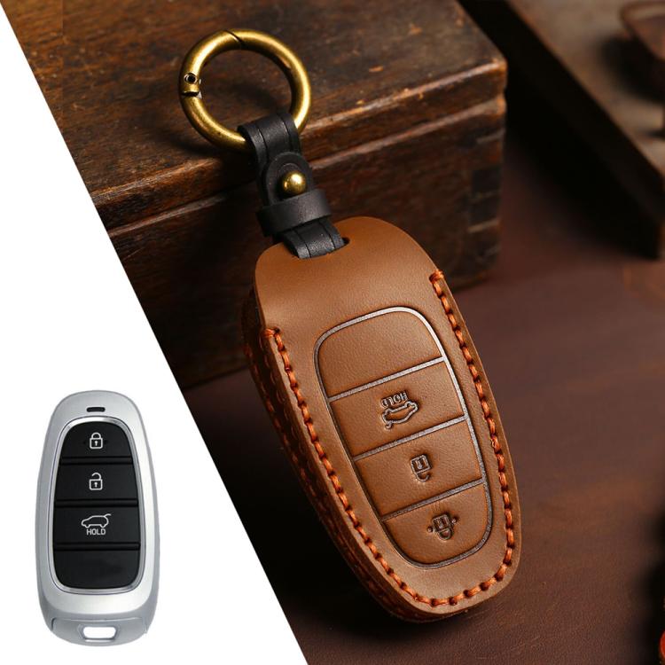 For Hyundai Staria / Sonata 3-button B121 Crazy Horse Cowhide Car Key Protection Cover