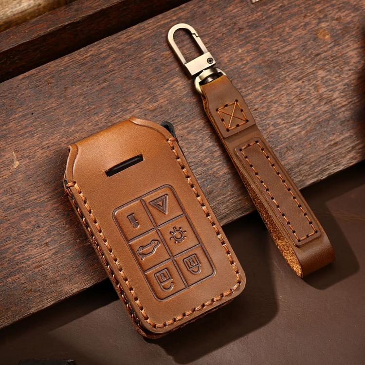 For Volvo XC60 / XC90 / S90 6-button C047 Crazy Horse Cowhide Car Key Protection Cover
