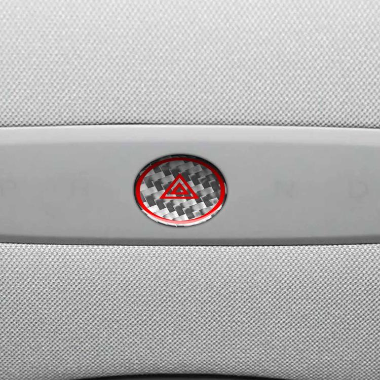 For Tesla Model 3 2023- Carbon Fiber Car Emergency Light Button with Label Decorative Sticker