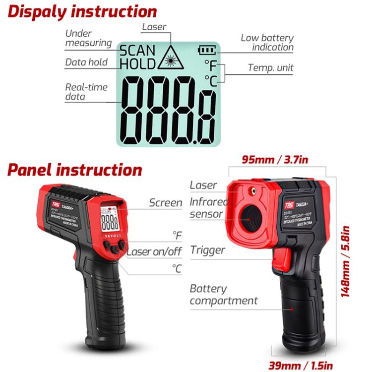 TRSI TA600A+ Infrared Thermometer Measuring Range -32 to 400 Degrees Celsius