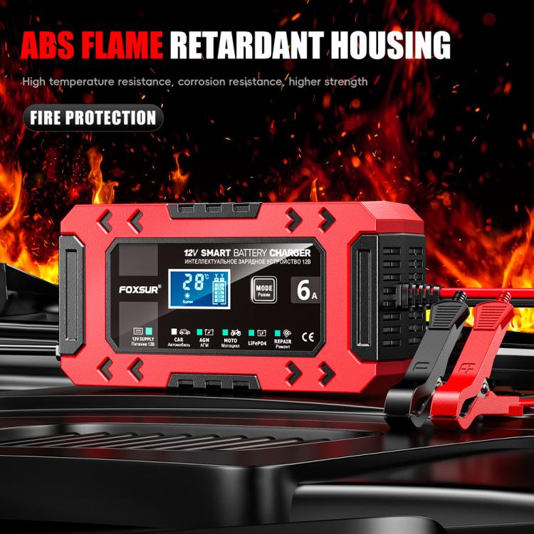 FOXSUR FBC1206F 12V 6A Car Motorcycle Battery Charger Smart Repair Multi-function Charger