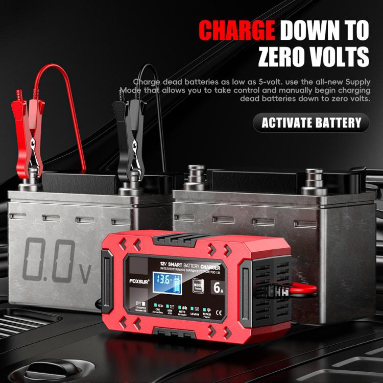 FOXSUR FBC1206F 12V 6A Car Motorcycle Battery Charger Smart Repair Multi-function Charger