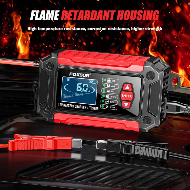 FOXSUR FTC-1206 2 in 1 12V Charging Tester Integrated Machine Car Motorcycle Battery Charger Tester