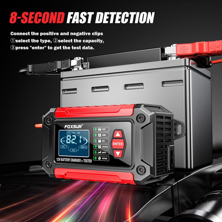 FOXSUR FTC-1206 2 in 1 12V Charging Tester Integrated Machine Car Motorcycle Battery Charger Tester