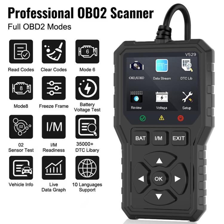 FOXSUR V529 OBD2 Car Engine Fault Code Reader Diagnostic Instrument