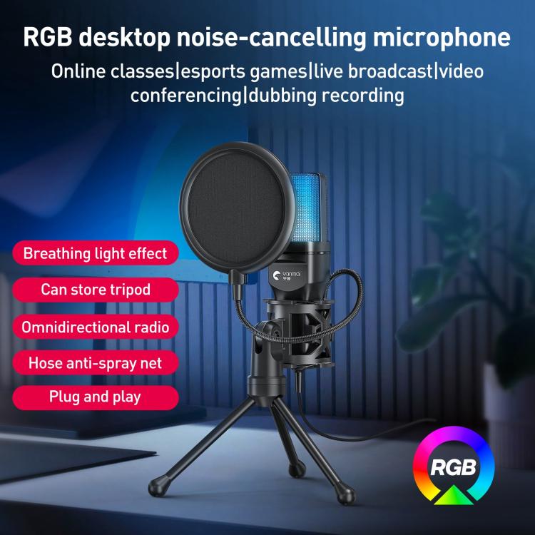 Yanmai SF-777R RGB Light Desktop Noise Reduction Microphone with Anti-spray Net