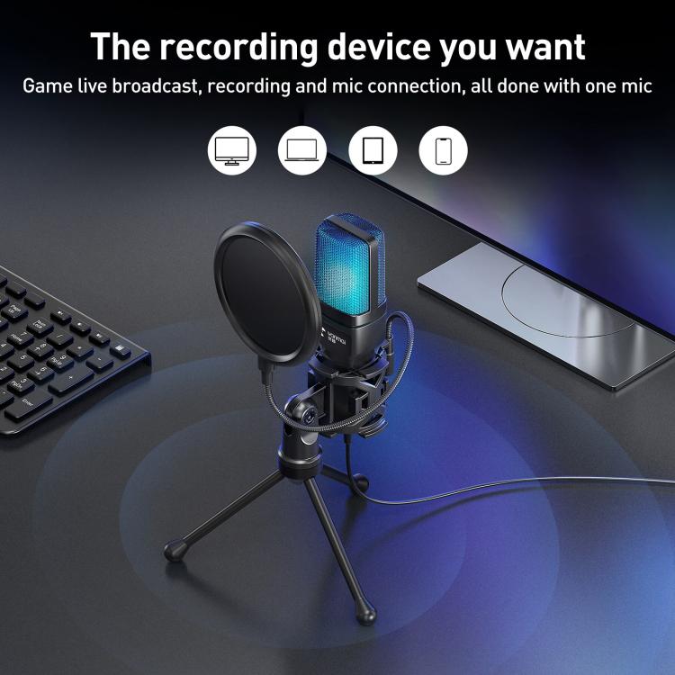 Yanmai SF-777R RGB Light Desktop Noise Reduction Microphone with Anti-spray Net