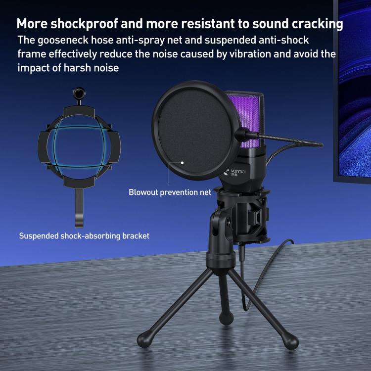 Yanmai SF-777R RGB Light Desktop Noise Reduction Microphone with Anti-spray Net