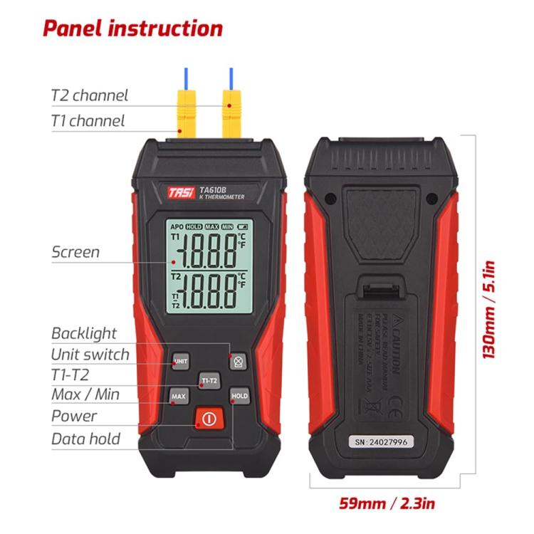 TRSI TA610A Industrial Handheld K-Type Thermocouple Thermometer, Single Channel, without Ambient Temperature