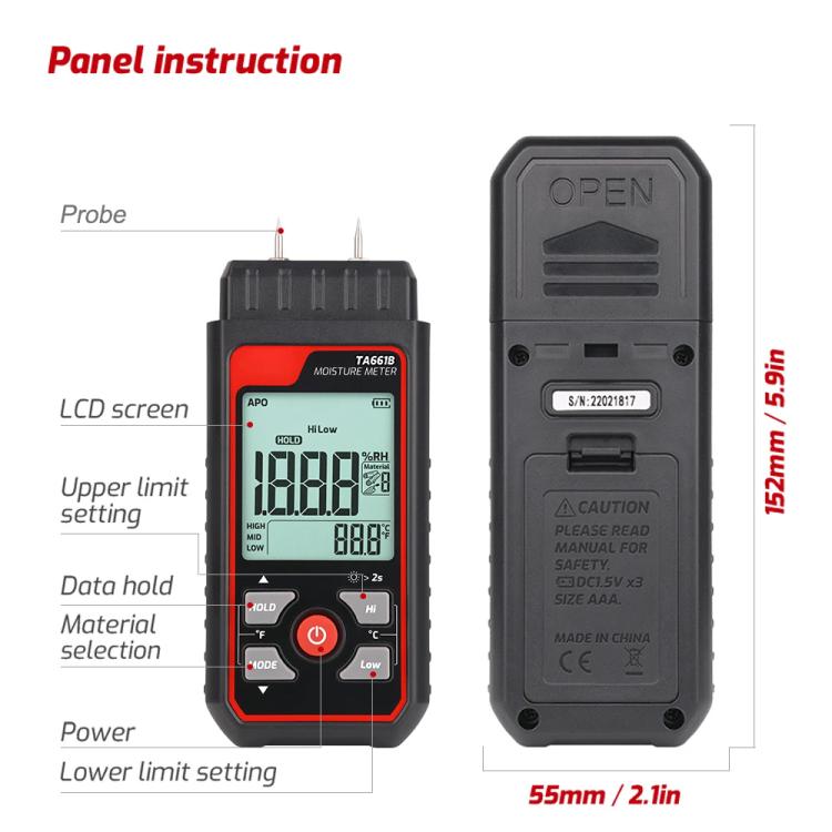 TASI TA661B Wood Moisture Meter Quickly Measure Moisture Content Tester Temperature Humidity Detector