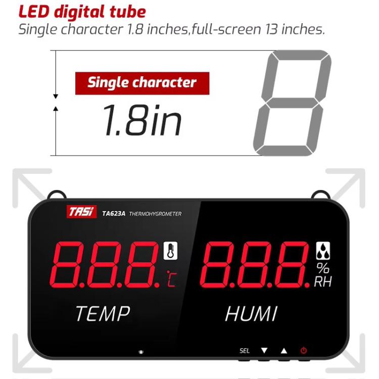 TRSI TA623A Industrial Wall-mounted Thermometer Hygrometer, Built-in Probe