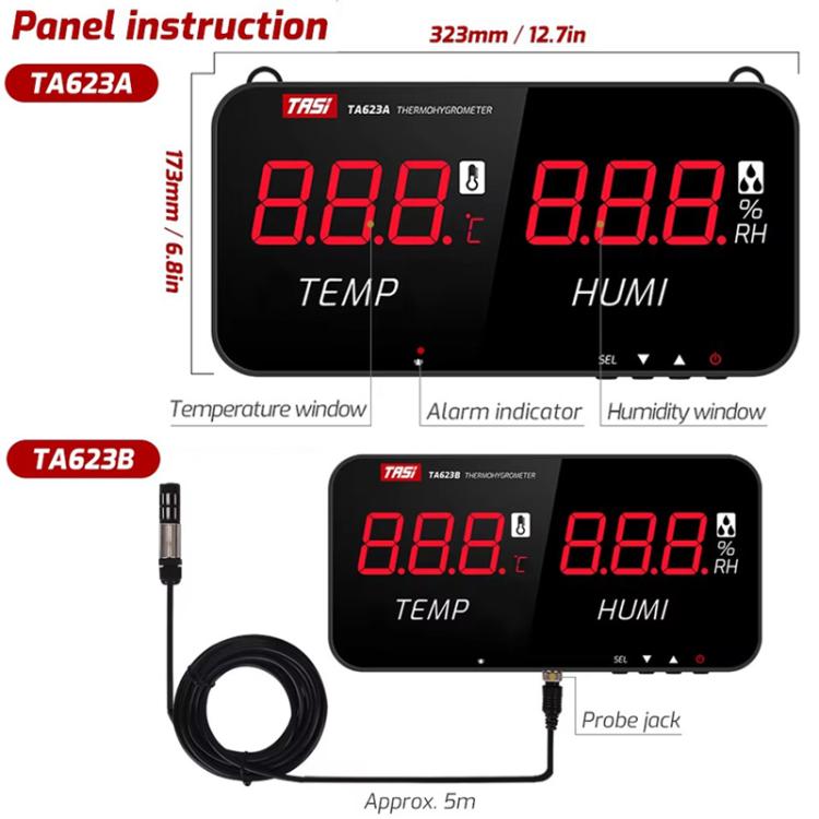 TRSI TA623B Industrial Wall-mounted Thermometer Hygrometer, External 5-meter Probe
