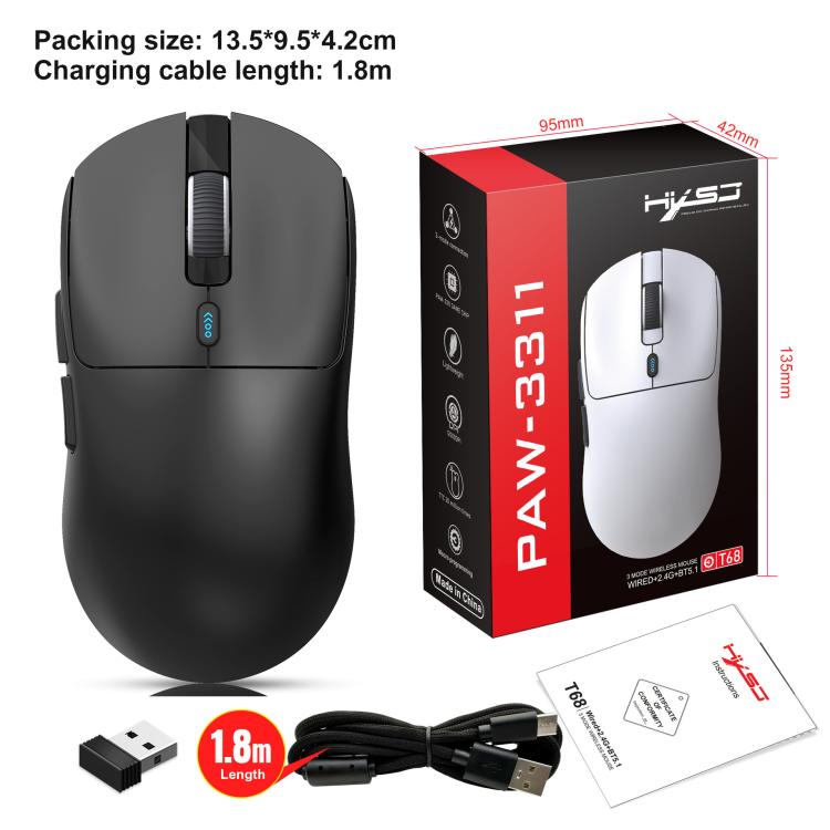 HXSJ T68 3 Modes Wired 2.4G BT5.1 Wireless Lightweight Gaming Mouse