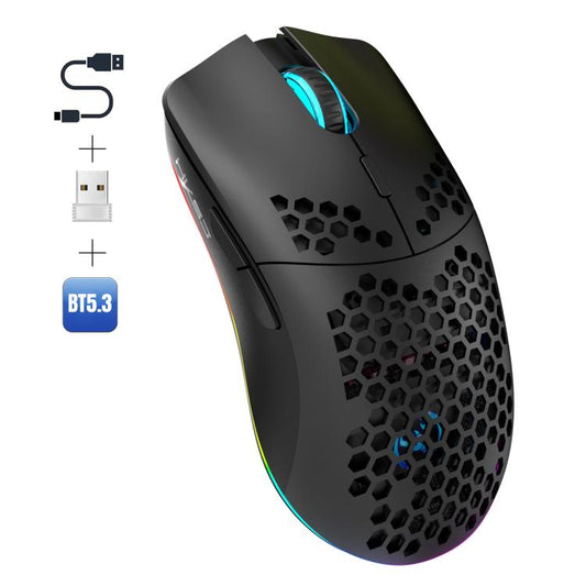 HXSJ T66 3 Modes Wired 2.4G BT5.3 Wireless RGB Rechargeable Mouse