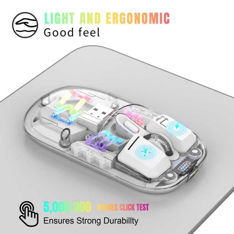 HXSJ T200 Dual Modes 2.4G BT5.0 Transparent RGB Wireless Mouse