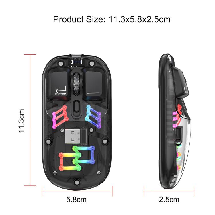 HXSJ T200 Dual Modes 2.4G BT5.0 Transparent RGB Wireless Mouse