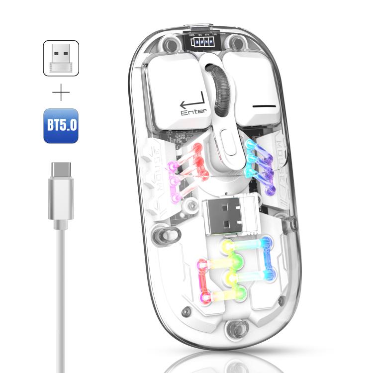 HXSJ T200 Dual Modes 2.4G BT5.0 Transparent RGB Wireless Mouse