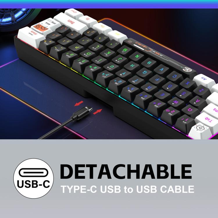 HXSJ V700WB Wired RGB Backlit Membrane Keyboard 61 Key Caps, Cable Length: 1.7m