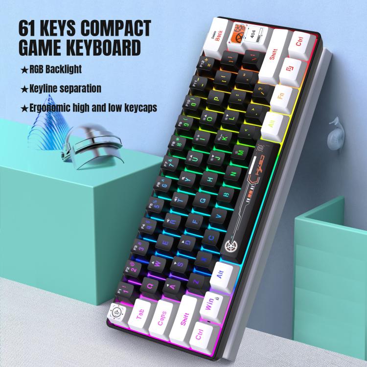 HXSJ V700WB Wired RGB Backlit Membrane Keyboard 61 Key Caps, Cable Length: 1.7m