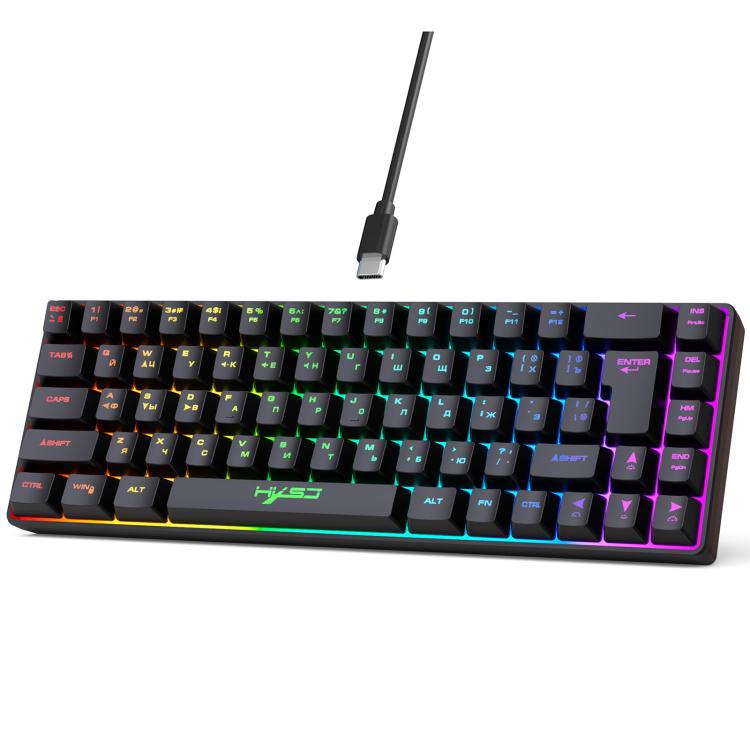 HXSJ V200 Russian Version Wired RGB Backlit Mechanical Keyboard 68 Key Caps, Cable Length: 1.7m