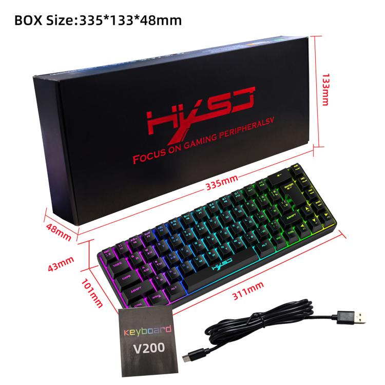 HXSJ V200 Russian Version Wired RGB Backlit Mechanical Keyboard 68 Key Caps, Cable Length: 1.7m