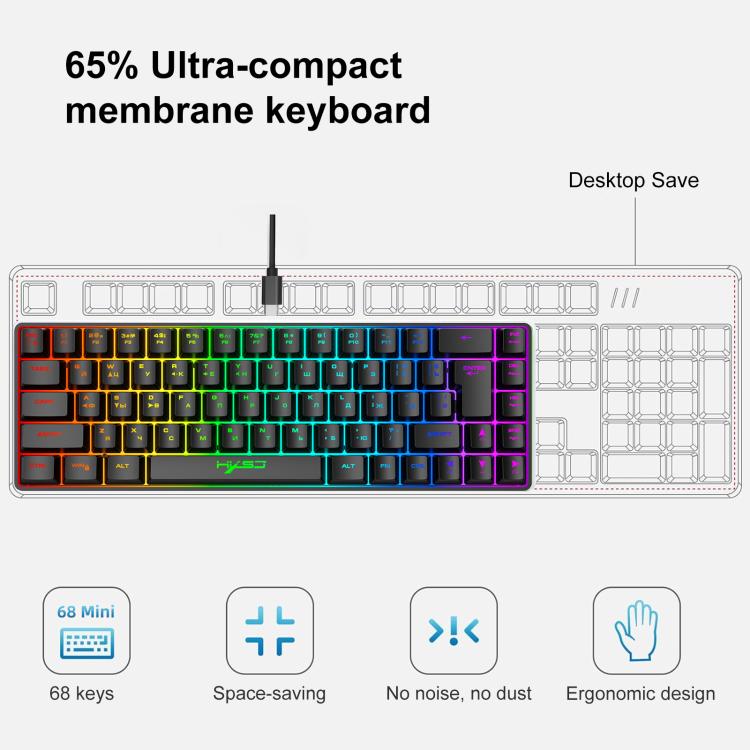 HXSJ V200 Russian Version Wired RGB Backlit Mechanical Keyboard 68 Key Caps, Cable Length: 1.7m