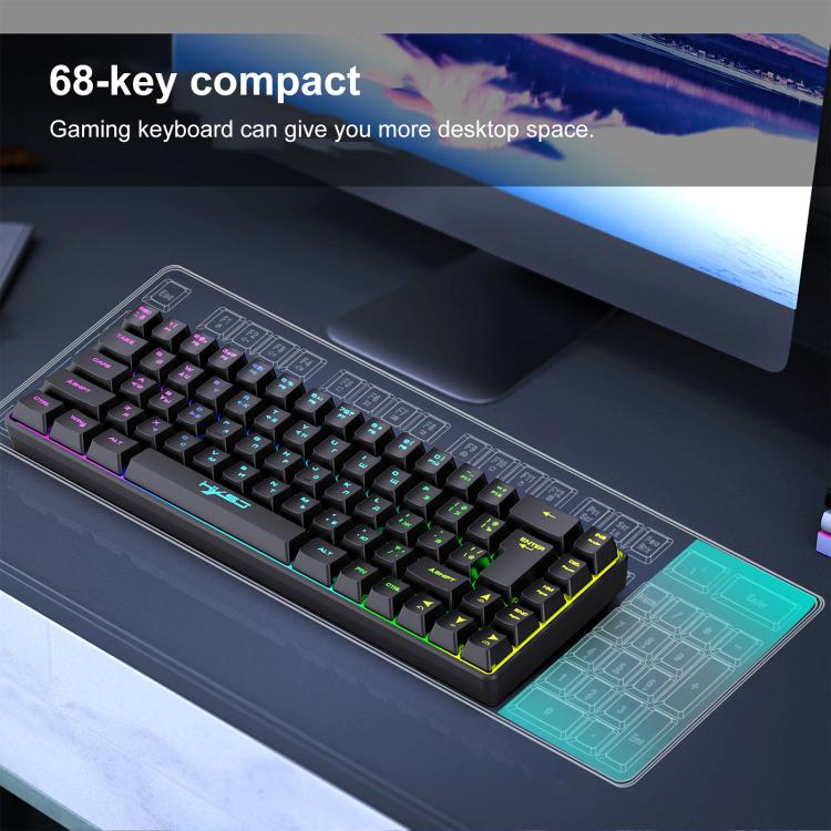 HXSJ V200 Russian Version Wired RGB Backlit Mechanical Keyboard 68 Key Caps, Cable Length: 1.7m