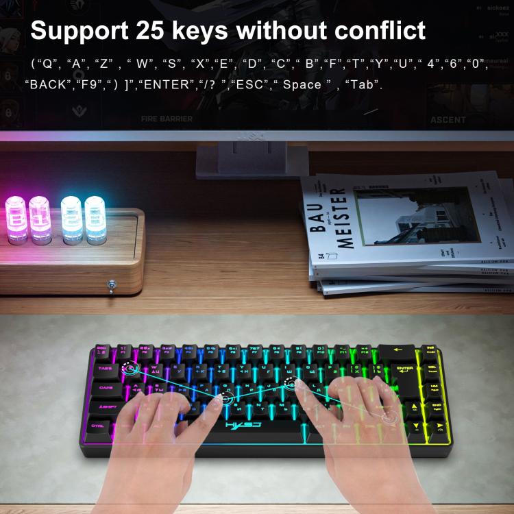 HXSJ V200 Russian Version Wired RGB Backlit Mechanical Keyboard 68 Key Caps, Cable Length: 1.7m