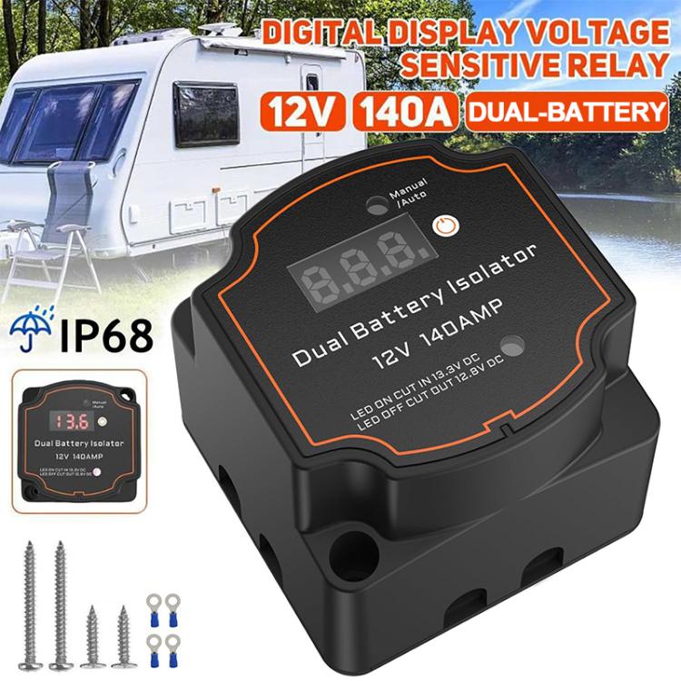 IP68 12V 140A Car Smart Dual Battery Isolation Controller with Digital Display Voltmeter