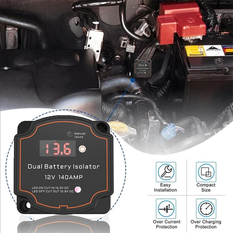 IP68 12V 140A Car Smart Dual Battery Isolation Controller with Digital Display Voltmeter