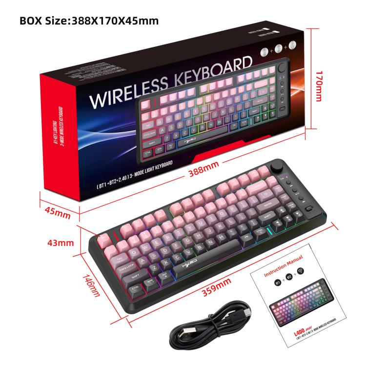 HXSJ L400 Three-mode Wireless RGB Light Thin Film 81 Keys Keyboard