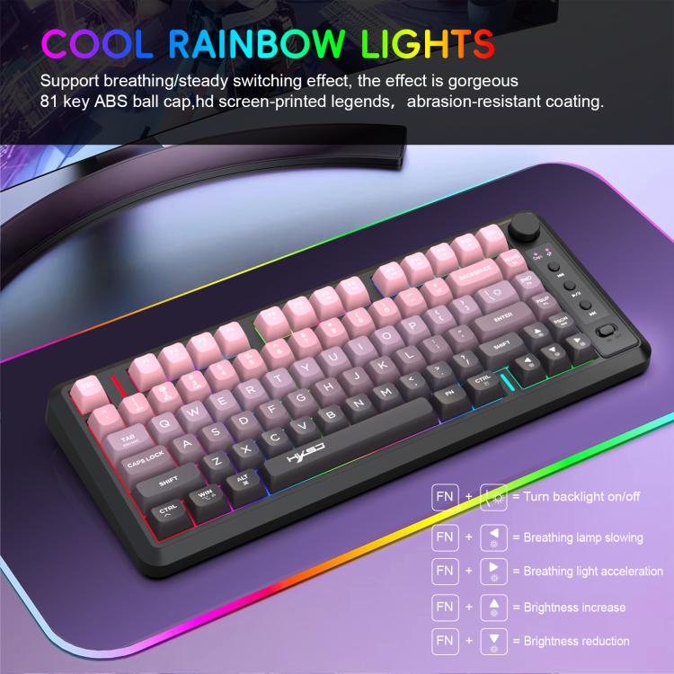 HXSJ L400 Three-mode Wireless RGB Light Thin Film 81 Keys Keyboard