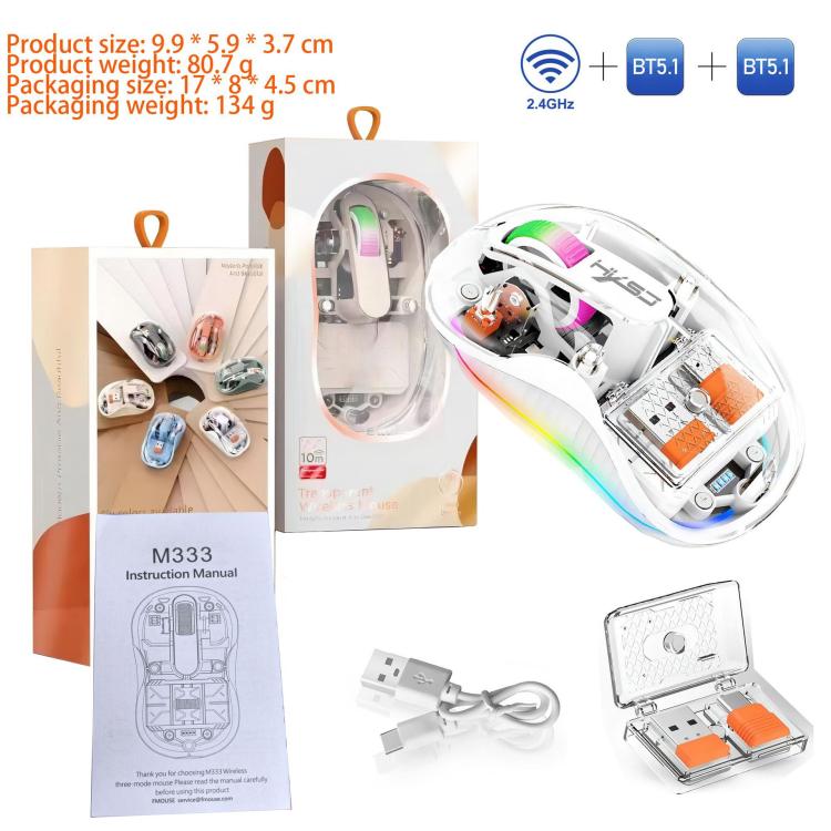 HXSJ M333 Three Modes Transparent Wireless Mouse