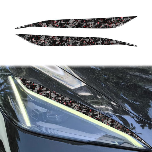 2pcs/Set Forged Gold Foil Carbon Fiber Car Light Eyebrow Decorative Sticker for Chevrolet Corvette C8 2020-, Left and Right Driver