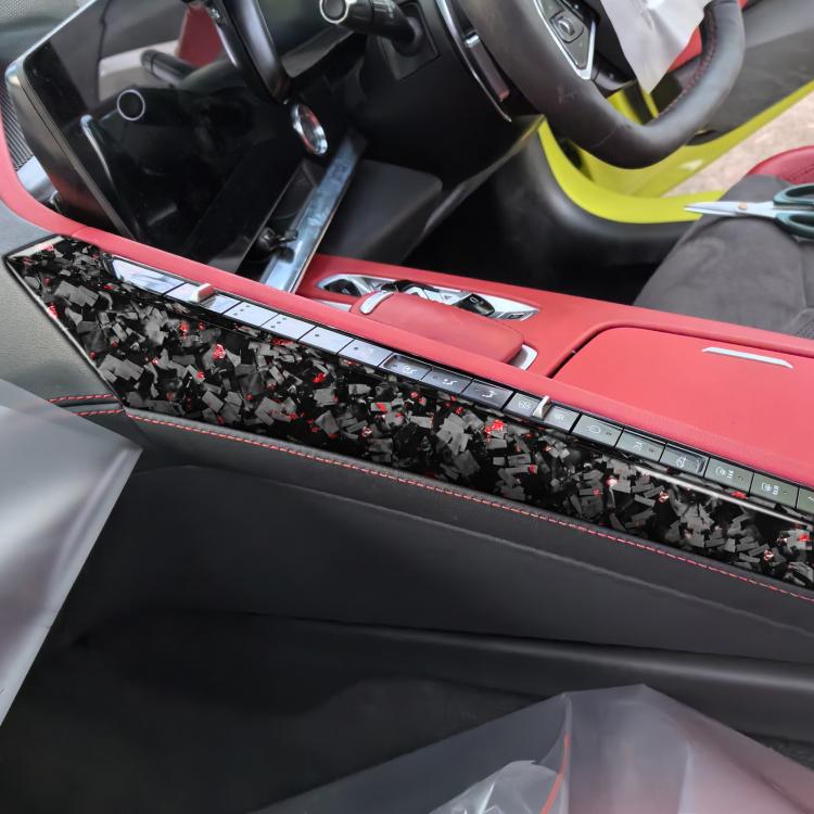 2pcs/Set Forged Gold Foil Carbon Fiber Car Center Console Side Decorative Sticker for Chevrolet Corvette C8 2020-, Right Driver