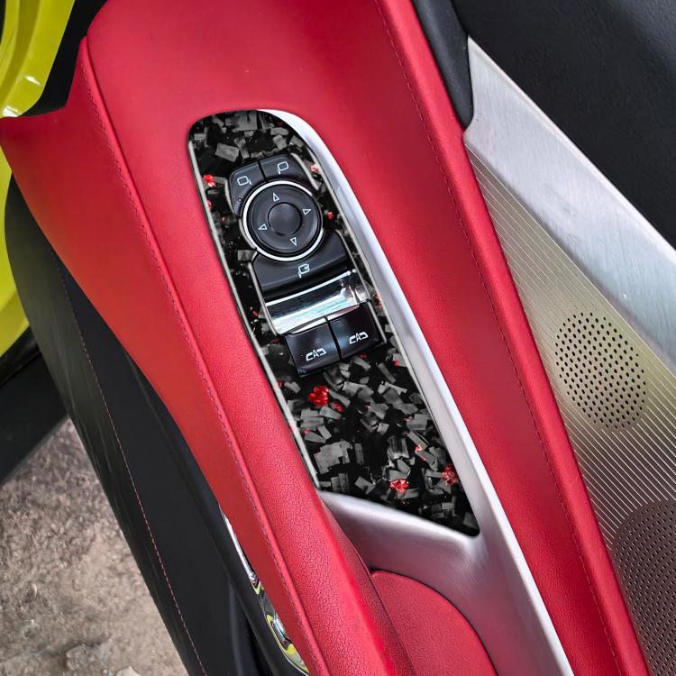 2pcs/Set Forged Gold Foil Carbon Fiber Car Window Lift Decorative Sticker for Chevrolet Corvette C8 2020-, Right Driver