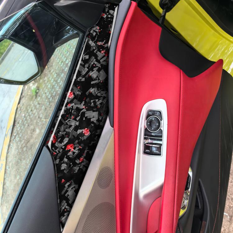 2pcs/Set Forged Gold Foil Carbon Fiber Car Door Panel Decorative Sticker for Chevrolet Corvette C8 2020-, Left and Right Driver