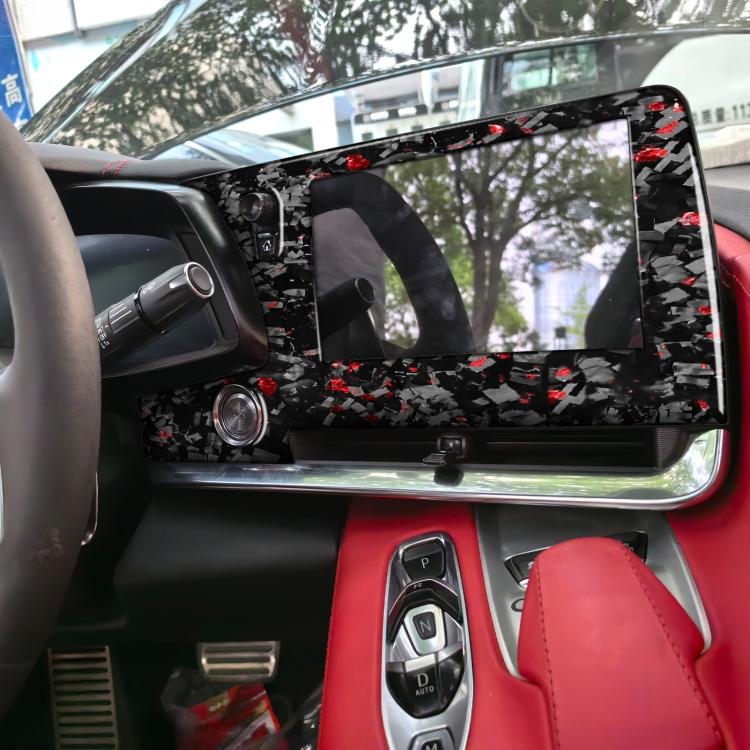 Forged Gold Foil Carbon Fiber Car Central Control Screen Frame Decorative Sticker for Chevrolet Corvette C8 2020-, Left Driver