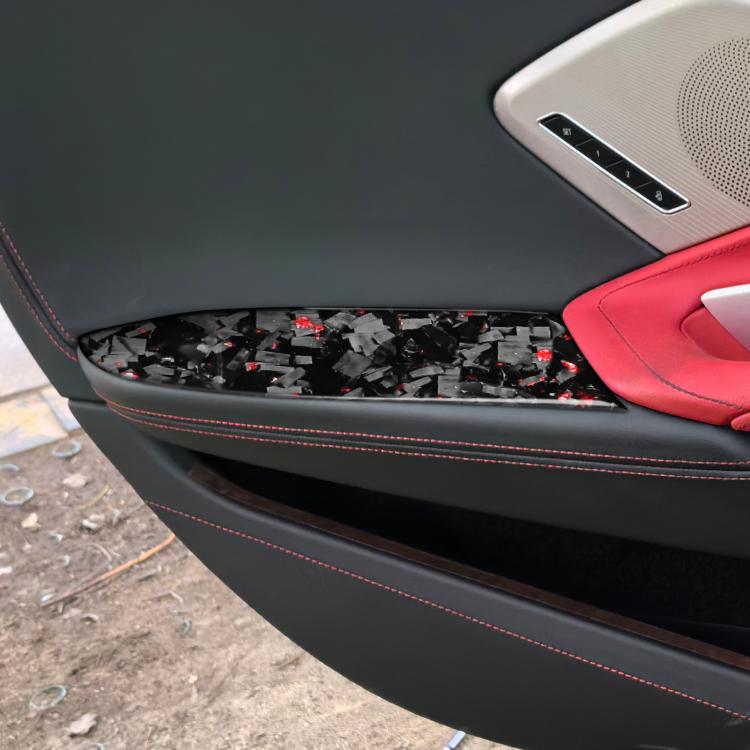 2pcs/Set Forged Gold Foil Carbon Fiber Car Inside Armrest Panel Decorative Sticker for Chevrolet Corvette C8 2020-, Left and Right Driver