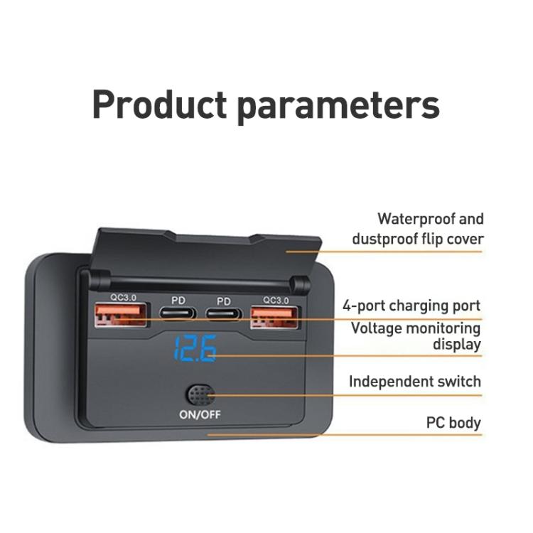 Car Modified 4-port Charger, with Voltmeter & Switch