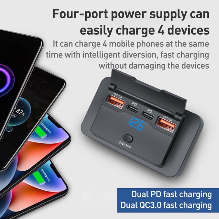 Car Modified 4-port Charger, with Voltmeter & Switch
