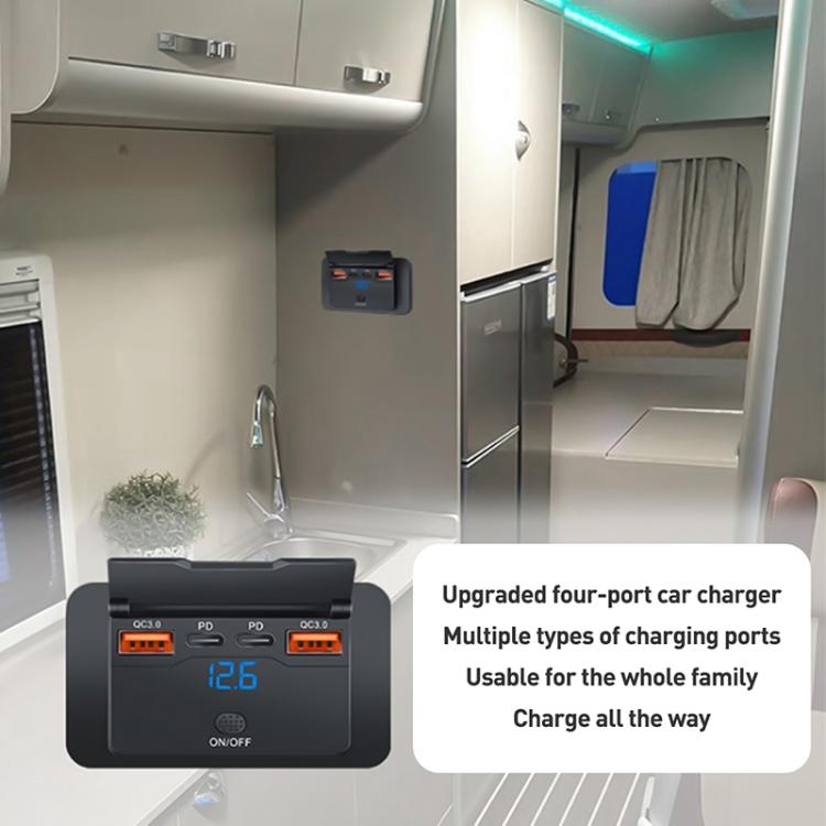 Car Modified 4-port Charger, with Voltmeter & Switch