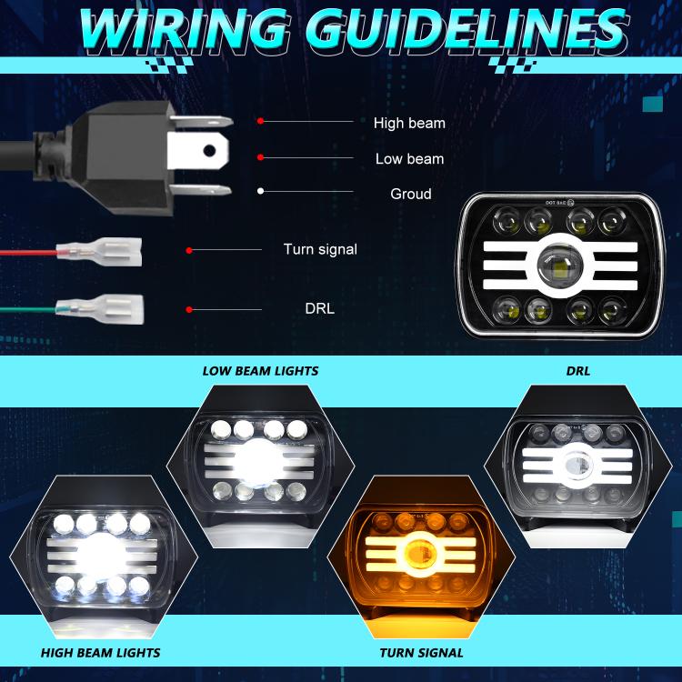 Y19 H4 7 inch Car Sun Style Square Modified Headlight for Jeep Wrangler