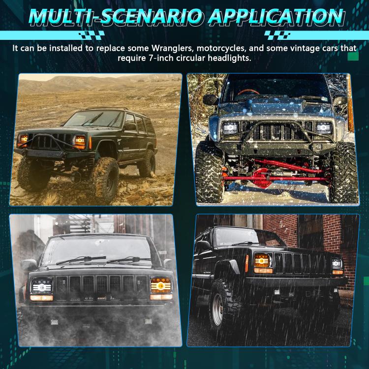 Y19 H4 7 inch Car Sun Style Square Modified Headlight for Jeep Wrangler