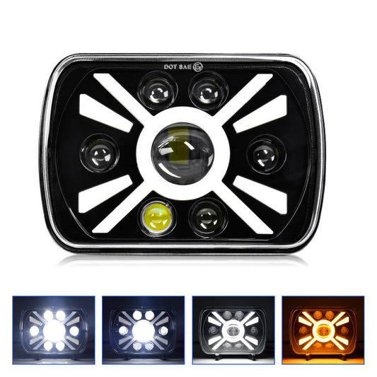 Y23 H4 7 inch Car Seven-bead Sun Style Square Modified Headlight for Jeep Wrangler