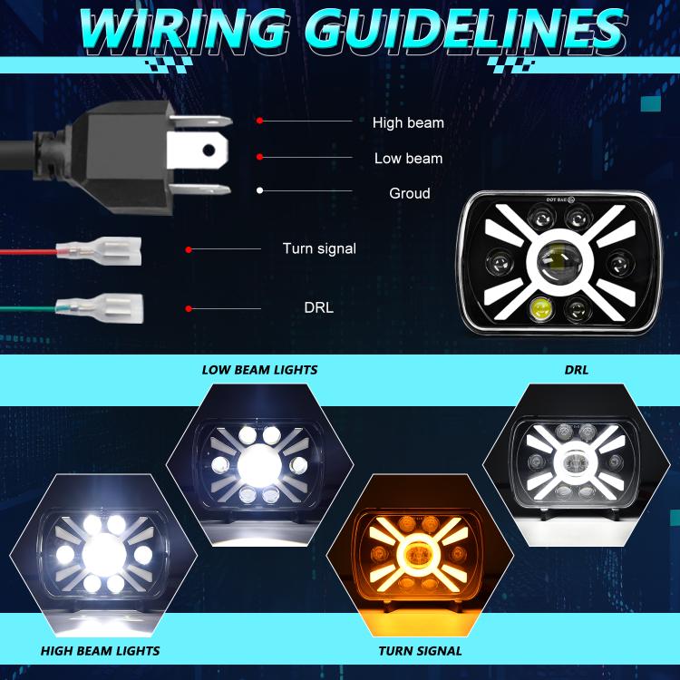 Y23 H4 7 inch Car Seven-bead Sun Style Square Modified Headlight for Jeep Wrangler