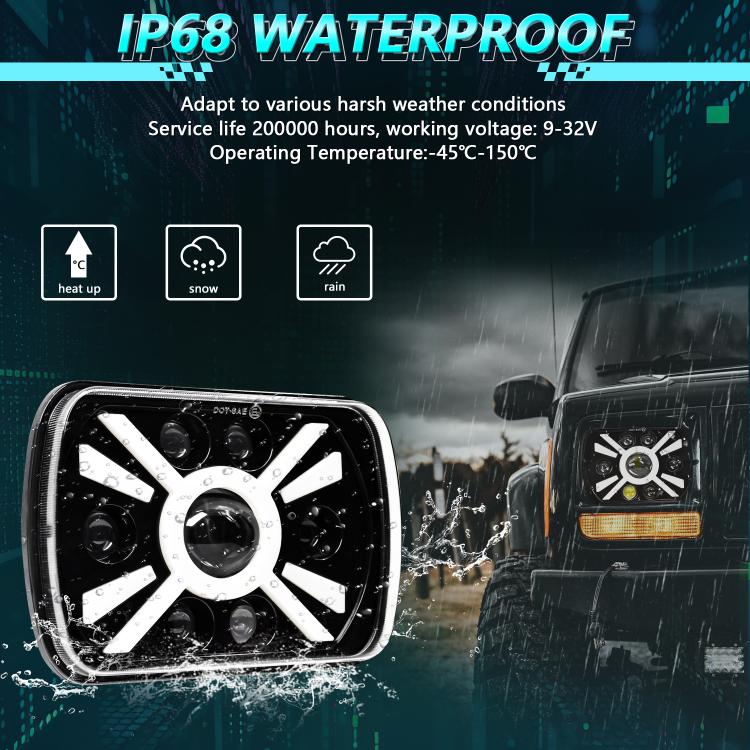 Y23 H4 7 inch Car Seven-bead Sun Style Square Modified Headlight for Jeep Wrangler