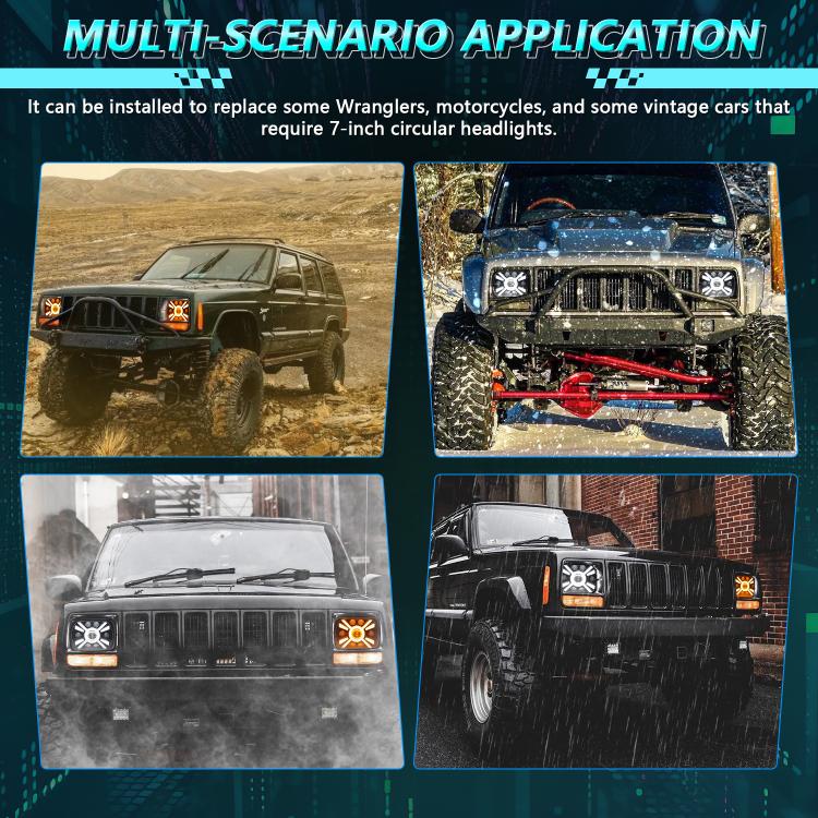 Y23 H4 7 inch Car Seven-bead Sun Style Square Modified Headlight for Jeep Wrangler