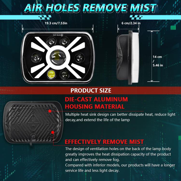 Y23 H4 7 inch Car Seven-bead Sun Style Square Modified Headlight for Jeep Wrangler